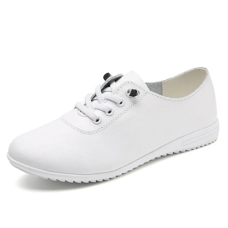 Female Ladies Women's Genuine Leather Flats Shoes Loafers Soft Moccasins Lace Up Comfortable