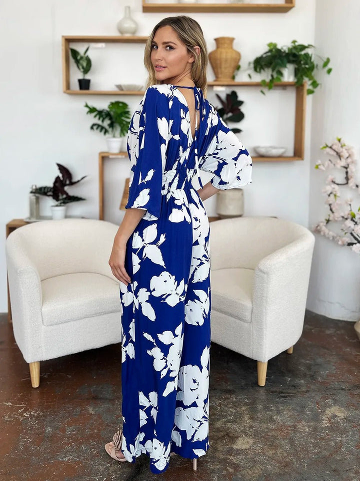 Double Take Full Size Printed Tie Back Wide Leg Jumpsuit | Nikki &amp; Co. Boutique