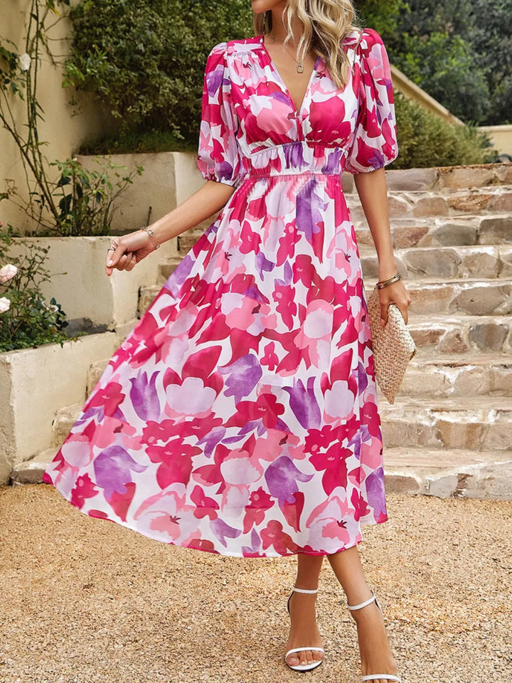 Printed Puff Sleeve Midi Dress | Nikki &amp; Co. Boutique