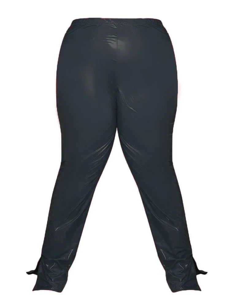plus Size High Waist Faux Latex Pencil Pants Women Shiny PVC Leather Leggings Stretchy 6XL 7XL Custom Hem Split Trousers