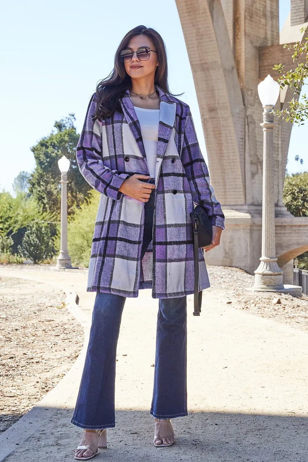 Double Take Full Size Plaid Button Up Lapel Collar Coat - Nikki &amp; Co. Boutique