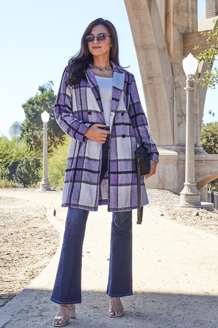 Double Take Full Size Plaid Button Up Lapel Collar Coat - Nikki &amp; Co. Boutique