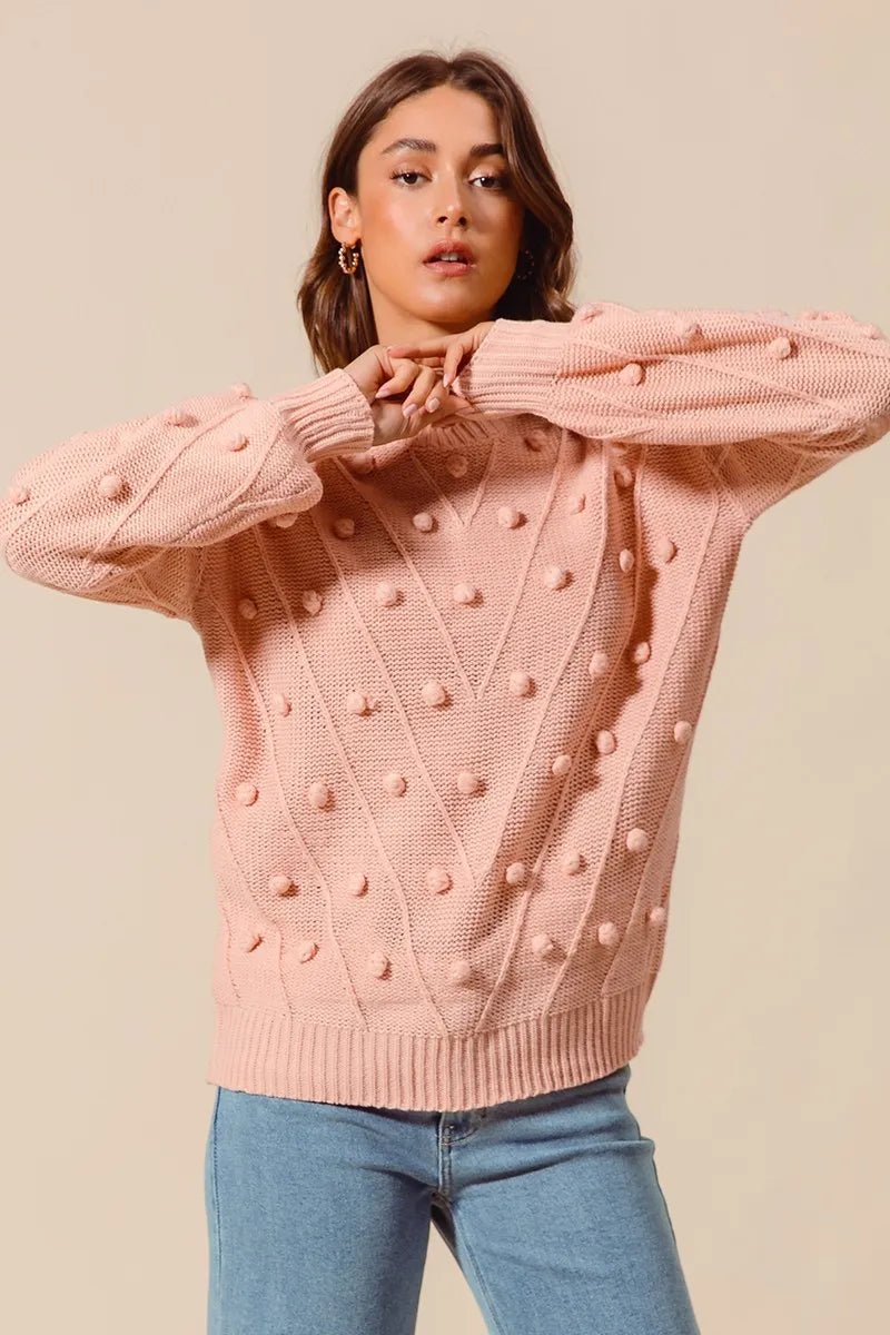 SO ME Pom-Pom Textured-Knit Sweater Top | Blush - Nikki &amp; Co. Boutique