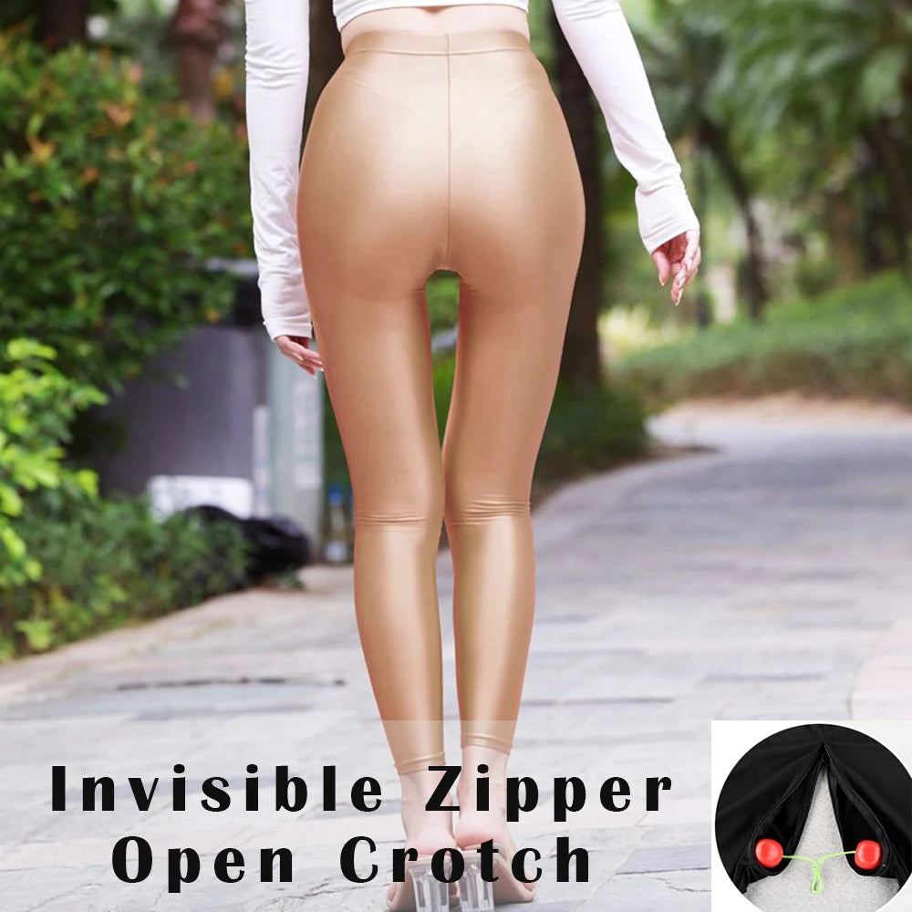 Glossy See Through Women Yoga Leggings Plus Size High Waist Leggings Workout Pants for Gym Tight Bottoms