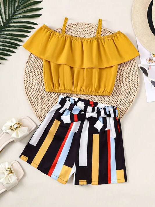 Children's Ruffled Spaghetti Strap Top and Pants Set - Nikki and Co Boutique