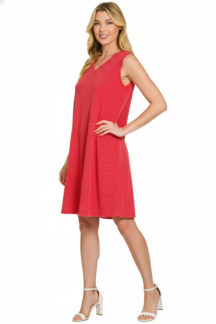 Zenana Raised Rib Sleeveless Mini Dress in Ruby - Nikki &amp; Co. Boutique