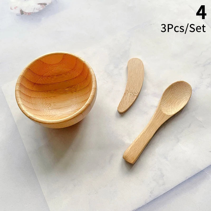 Mini Size Bamboo DIY Face Mask - Mixing Bowl with Spoon, Aromatherapy Bowl Set, Massage Oil Face Care, Makeup Tool Kits, Accessories