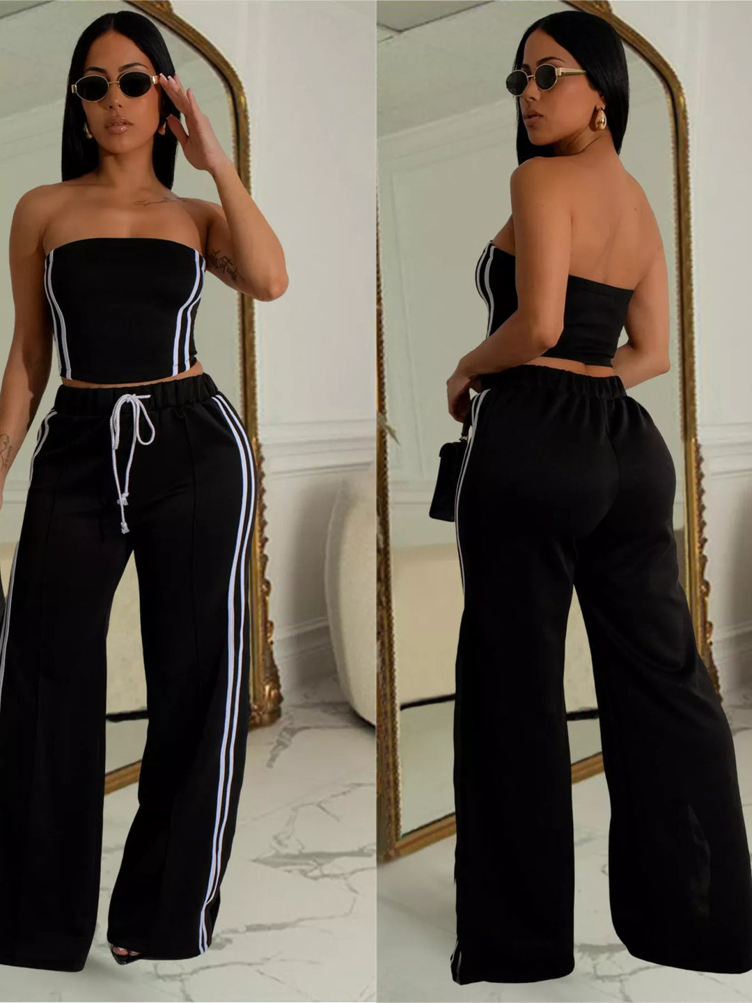 Sleeveless Tube Top and Wide Leg Pants Set - Nikki &amp; Co. Boutique