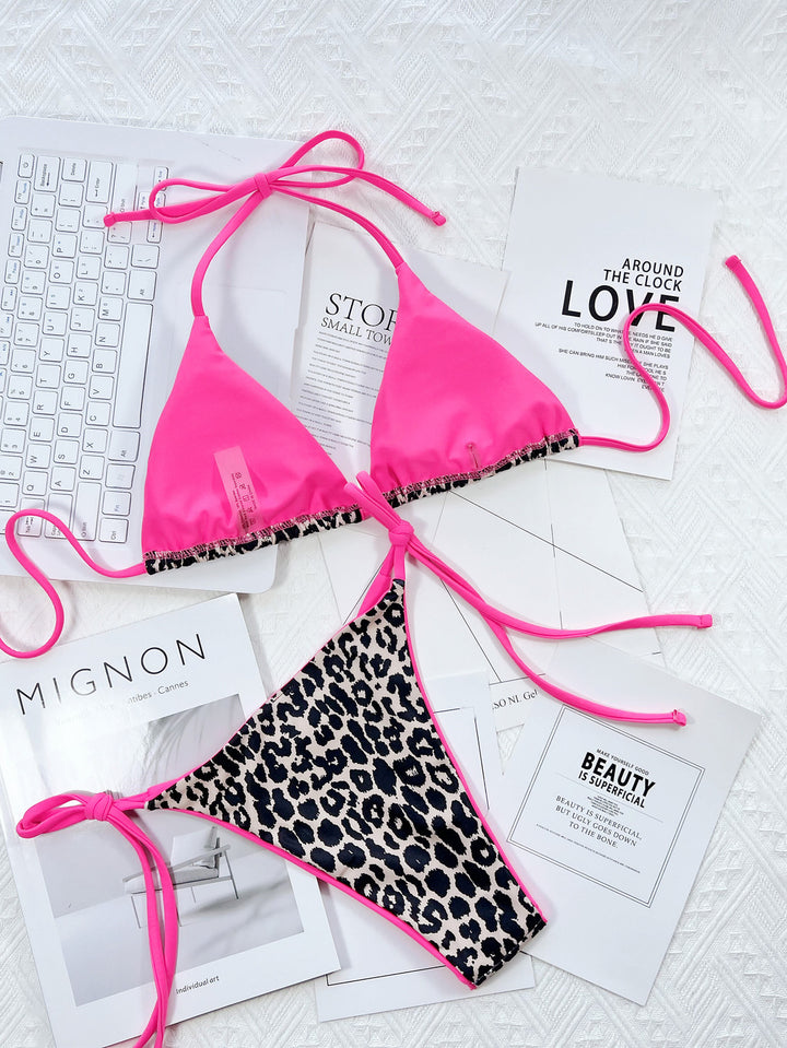 Leopard Print Halter Neck Tie Side Bikini Sets | Nikki &amp; Co. Boutique