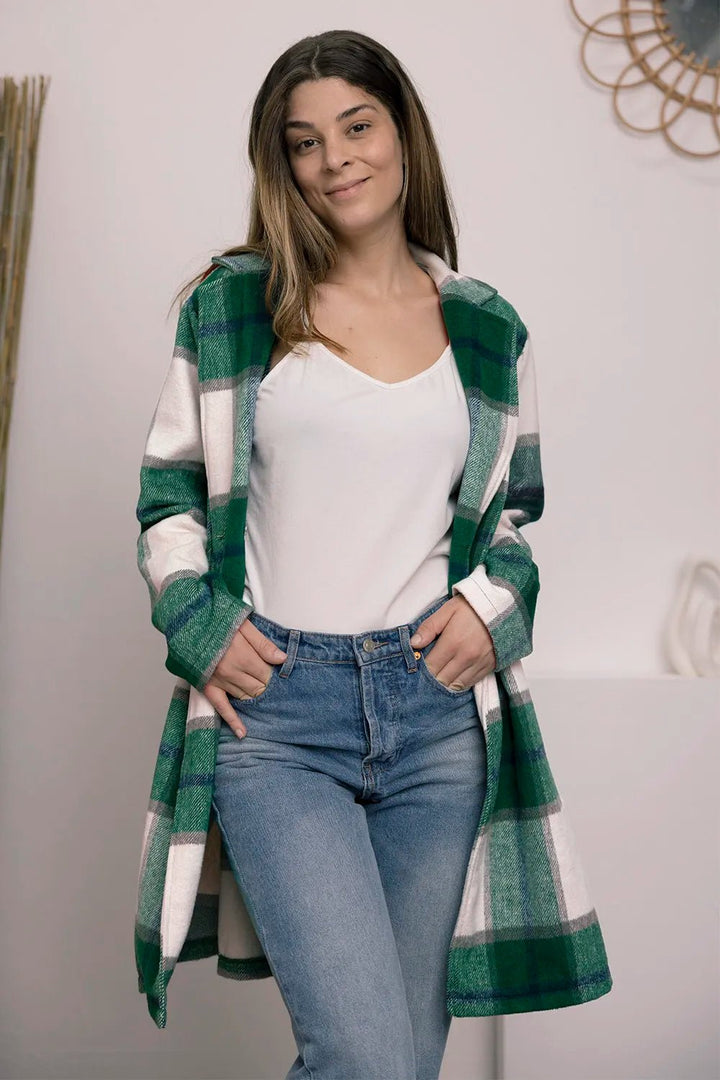 Double Take Full Size Plaid Button Up Lapel Collar Coat - Nikki &amp; Co. Boutique