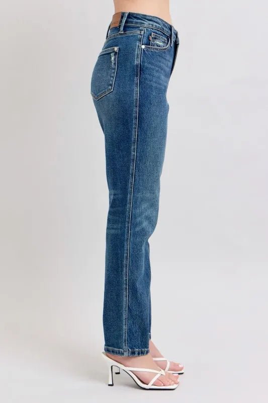 Judy Blue Full Size High Waisted Rigid Magic Non - destroy Straight Leg Jeans Plus Size - Nikki &amp; Co. Boutique