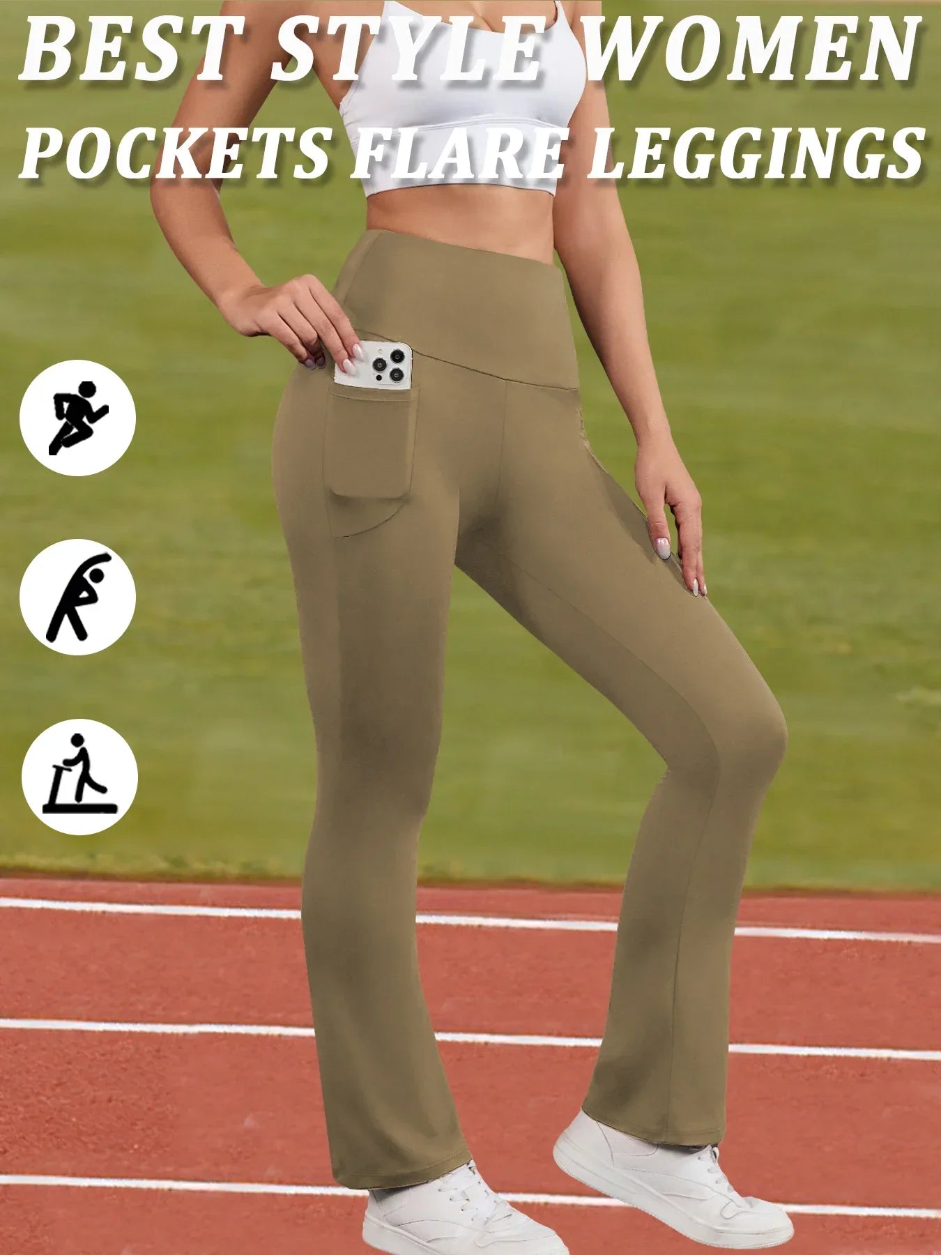 Women's Super Soft Flare Pants with Pockets High Waisted Tummy Control Workout Yoga Push Up Gym Fitness Leggings Bell Bottoms