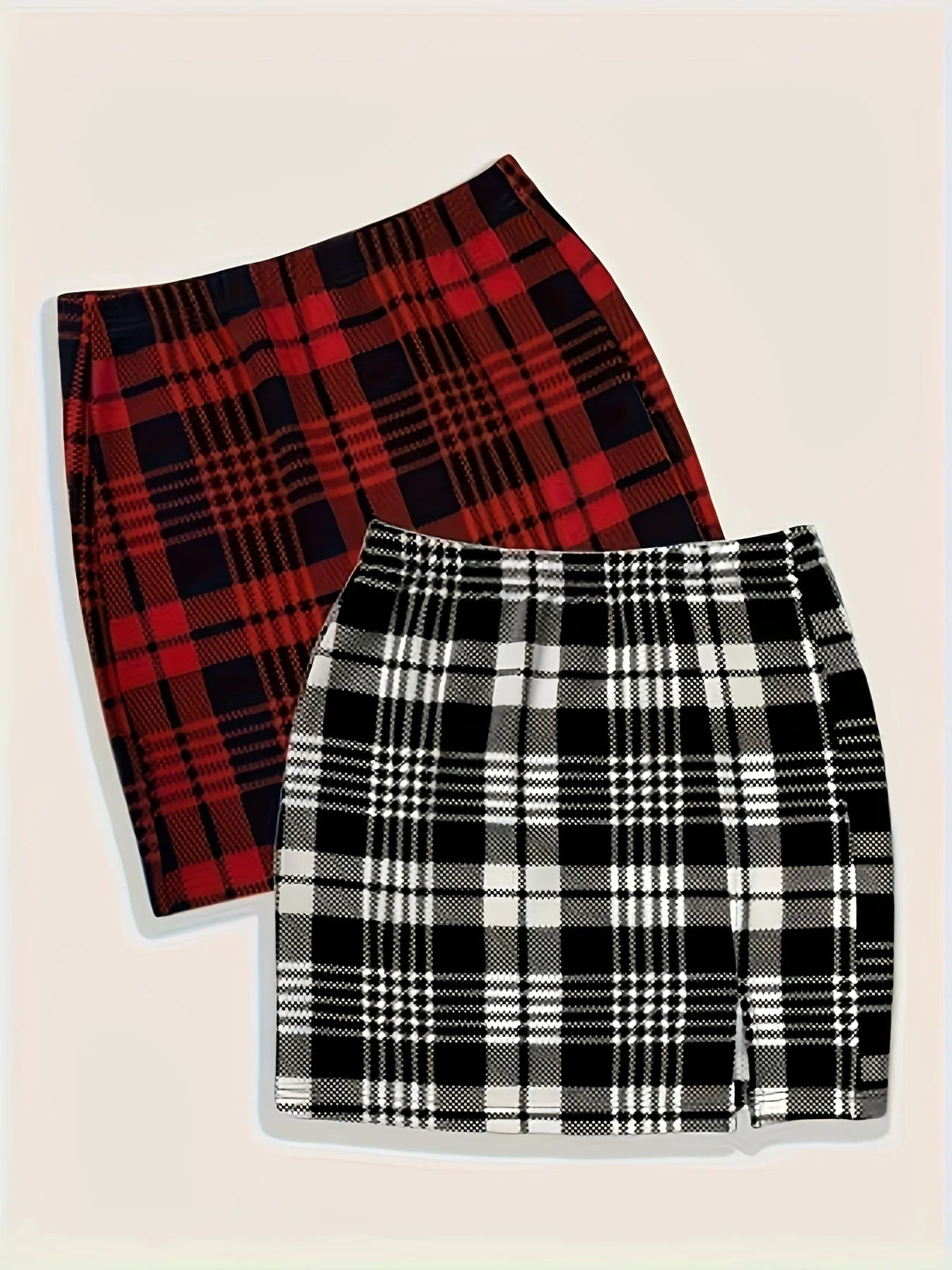 Women's fashionable new plaid casual versatile women's large-size skirt two-piece set