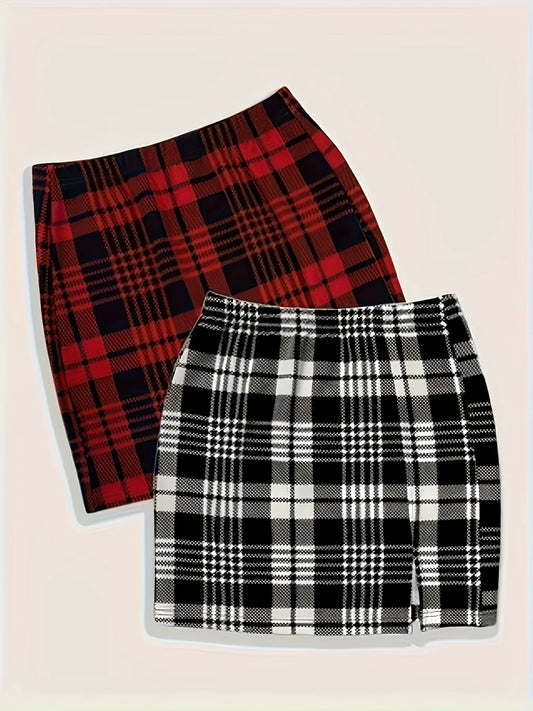 Women's fashionable new plaid casual versatile women's large-size skirt two-piece set