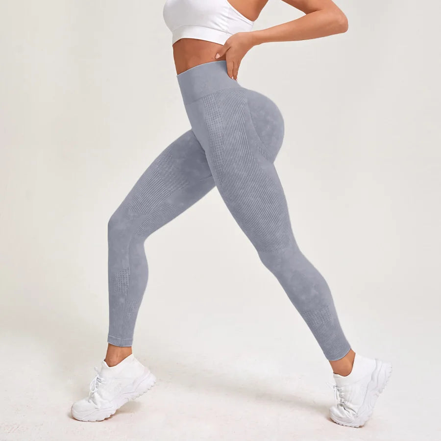 Retro Stone Wash Sportswear Woman Gym Yoga Pants Distressed Seamless High Waist  Women Sports Leggings Tummy Control Squat-Proof