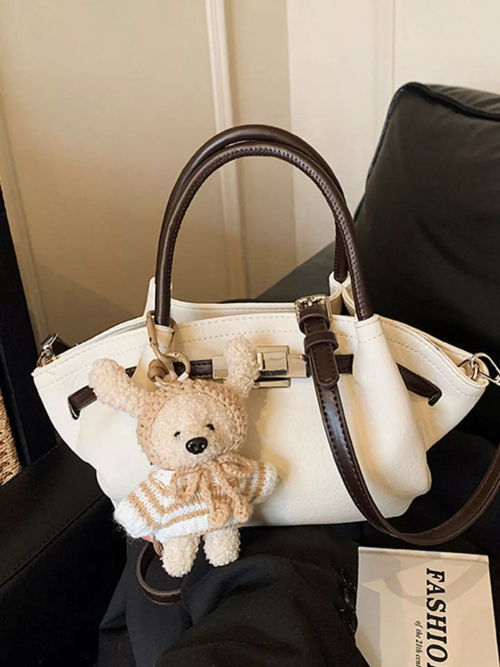 Buckle Decor Crossbody Bag with Bear Charm in Ivory - Nikki &amp; Co. Boutique