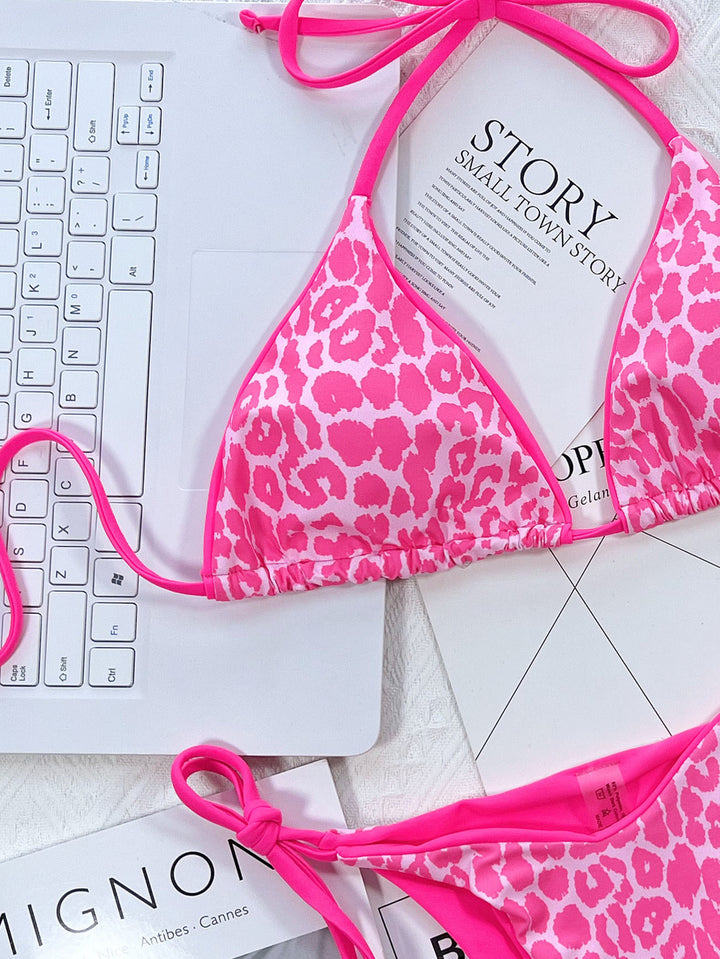 Leopard Print Halter Neck Tie Side Bikini Sets | Nikki &amp; Co. Boutique