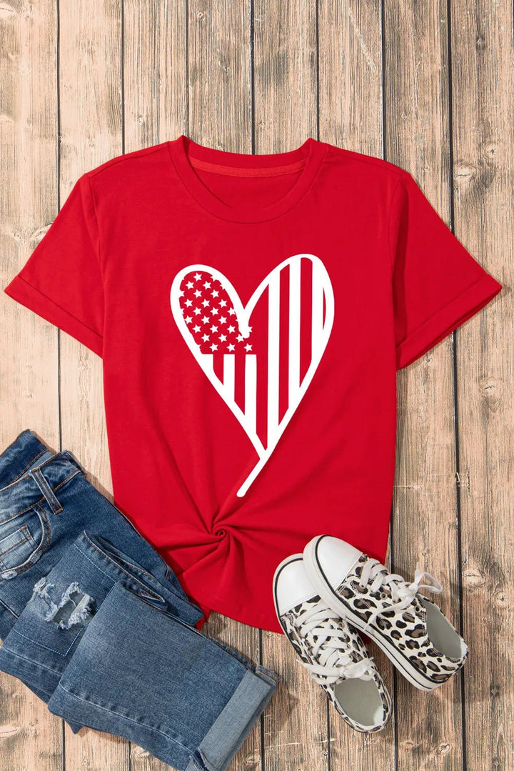 Heart Round Neck Shorts Sleeve T-Shirt - Nikki &amp; Co. Boutique