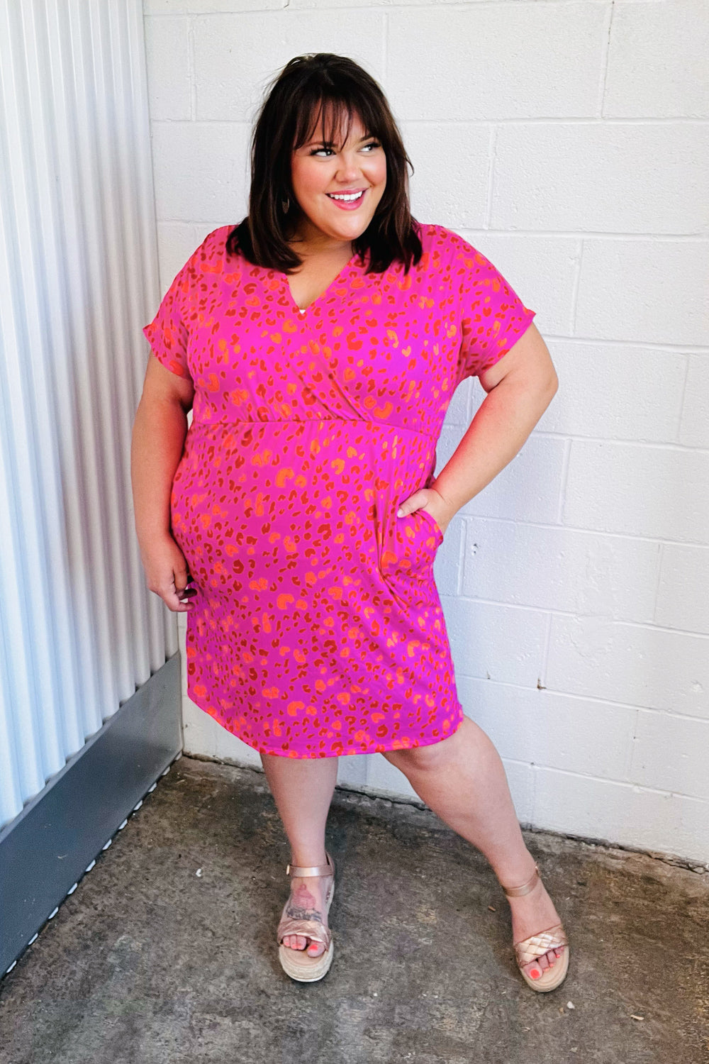 Rose Leopard Surplice V Neck Pocketed Dress | Nikki &amp; Co. Boutique