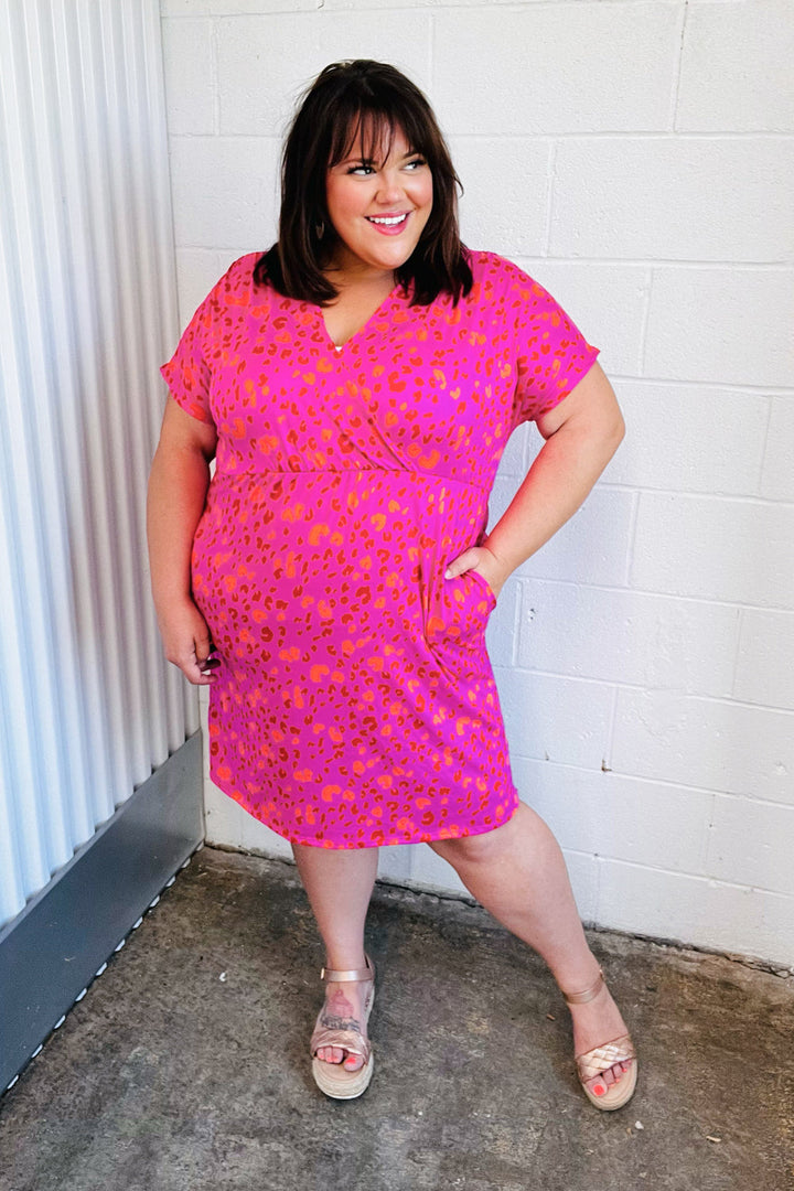 Rose Leopard Surplice V Neck Pocketed Dress | Nikki &amp; Co. Boutique