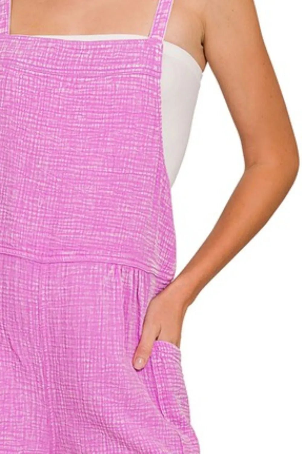 Zenana Washed Double Gauze Tie Back Romper in Bright Mauve - Nikki &amp; Co. Boutique