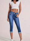 ZMTUO Women's Denim High waisted Capris Rolled Hem Double button Skinny Fit Trendy Casual Summer Essential Jeans