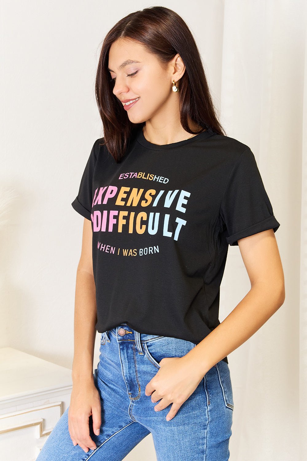 Simply Love Slogan Graphic Cuffed Sleeve T-Shirt | Nikki &amp; Co. Boutique