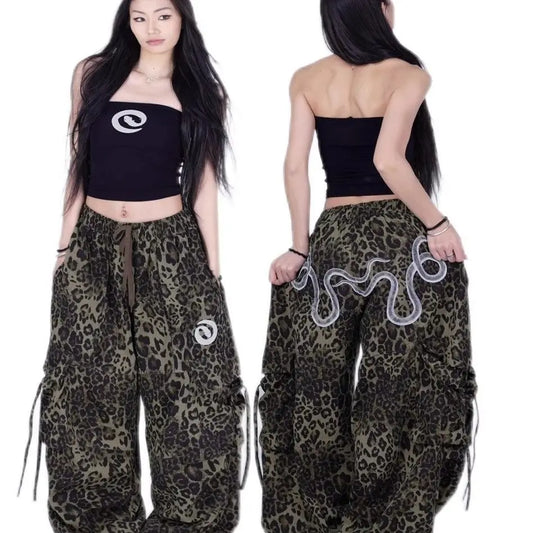 Original snake print handsome street American retro new street dance oversized loose sweatpants overalls women