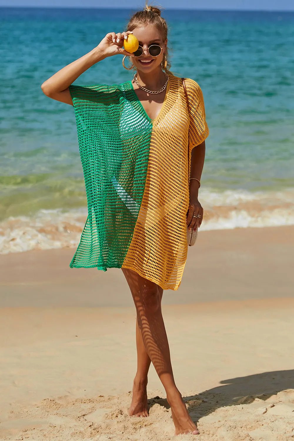Angel Wings Openwork Contrast Slit Knit Cover Up | Nikki &amp; Co. Boutique