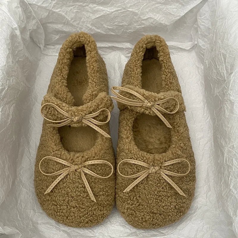 Autumn Winter Short Plush Low Heel Pumps Women's Fur Cozy Round Toe Loafers Sweet Comfortable Outwear Ballet Flats Size 35 40