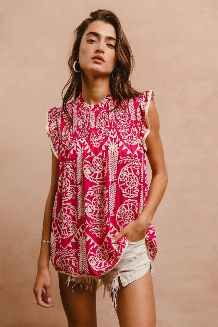 BiBi Printed Ruffle Sleeve Tops | Nikki &amp; Co. Boutique
