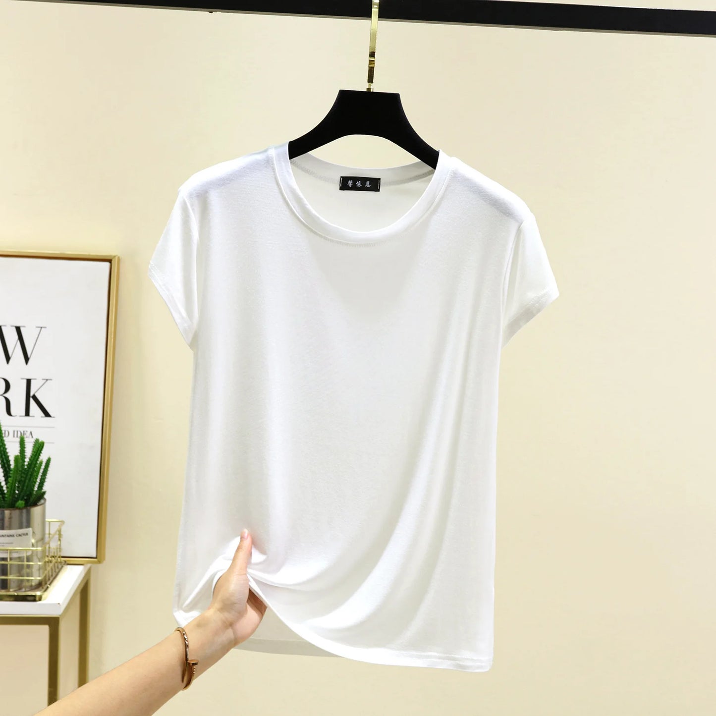 Plus size L to 6XL Modal O-Neck Tshirt Short Sleeves Solid color Slim Fit T-shirts summer women's tee tops all match