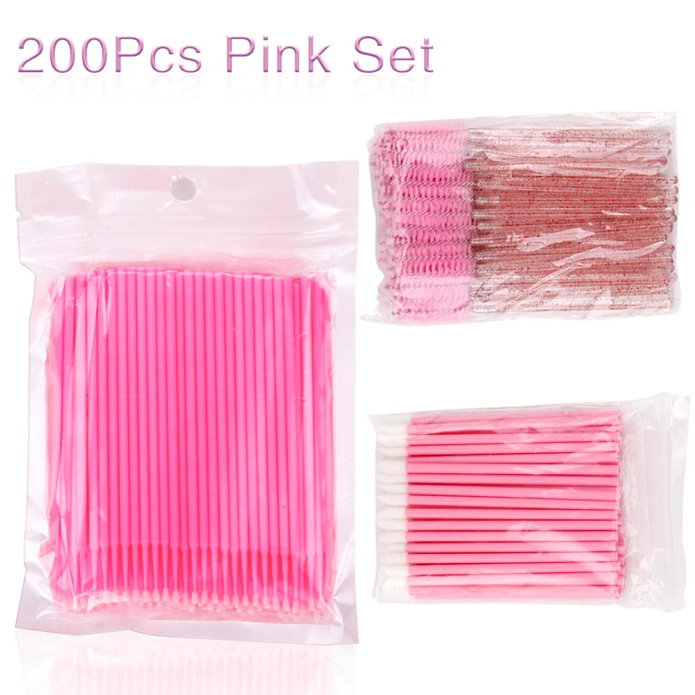 200 pcs Disposable Brushes Set, Mascara Wands, Lip Brushes, Micro brush Applicator Swab for Eyelash Extension, Eyebrow Makeup Tools