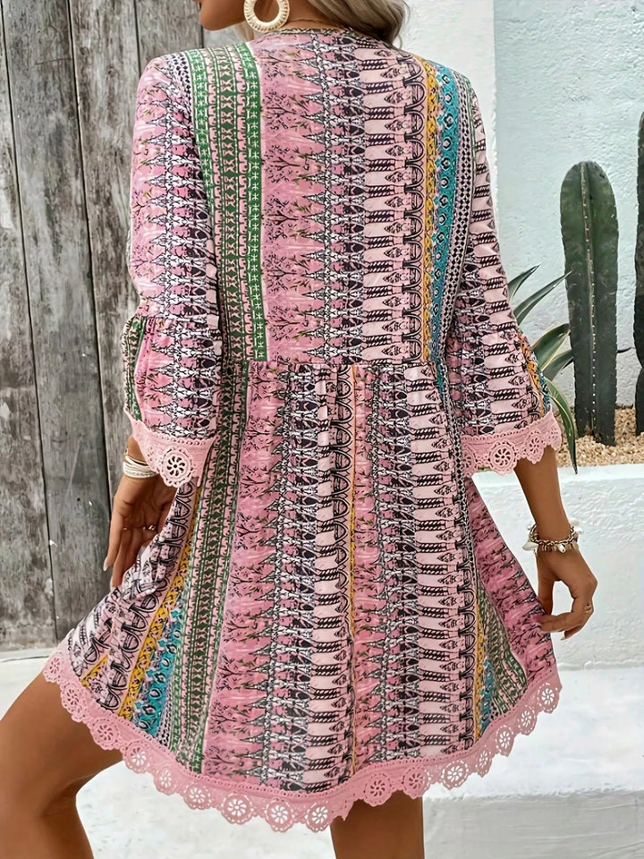 Printed V - Neck A - Line Dress - Nikki &amp; Co. Boutique
