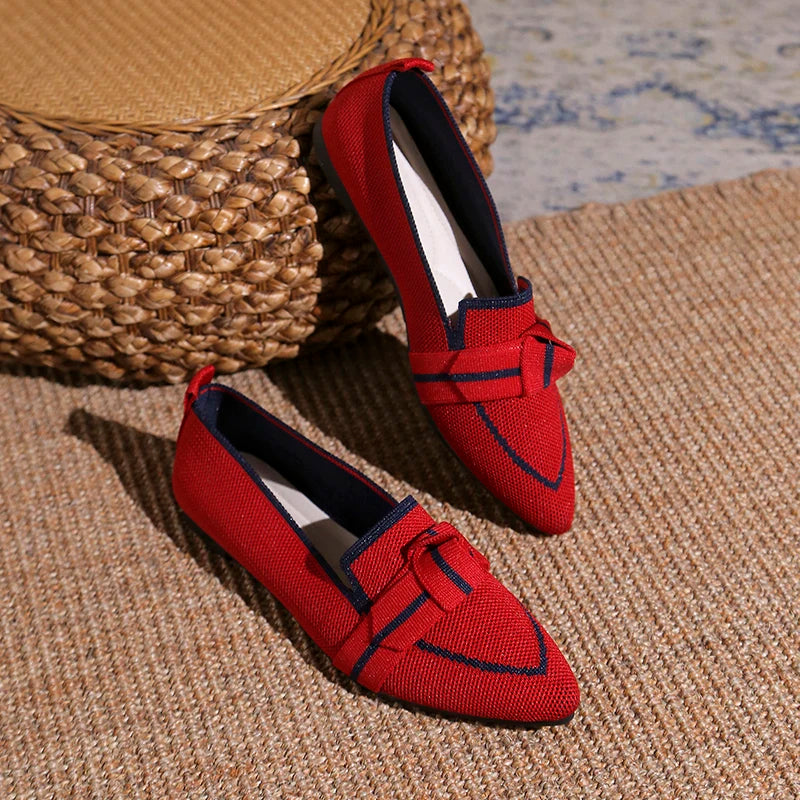 Pointed Toe Plus Size Women's Flat Single Shoes New Knit Flyweave Foot Slip Soft Sole Breathable