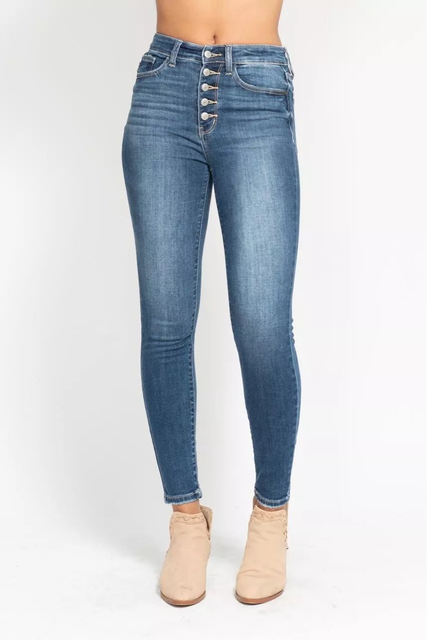 Judy Blue Full Size High Rise Button Fly Skinny Jeans Plus Size - Nikki &amp; Co. Boutique
