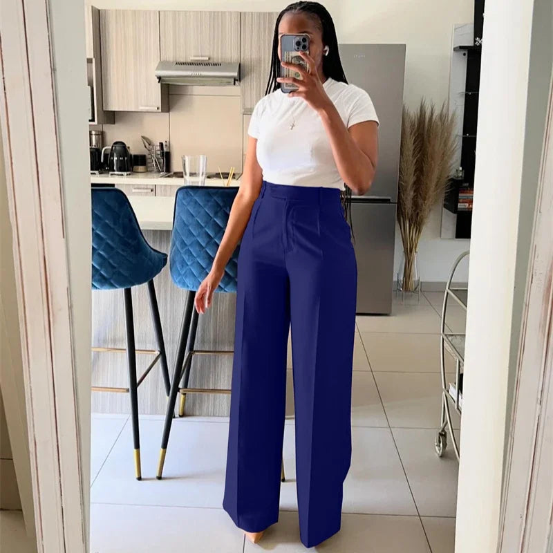 Elegant Fashion Wide Leg Pants for Women Clothing High Waist Loose Straight Trousers Office Lady Workwear Baggy Pants Pantalones