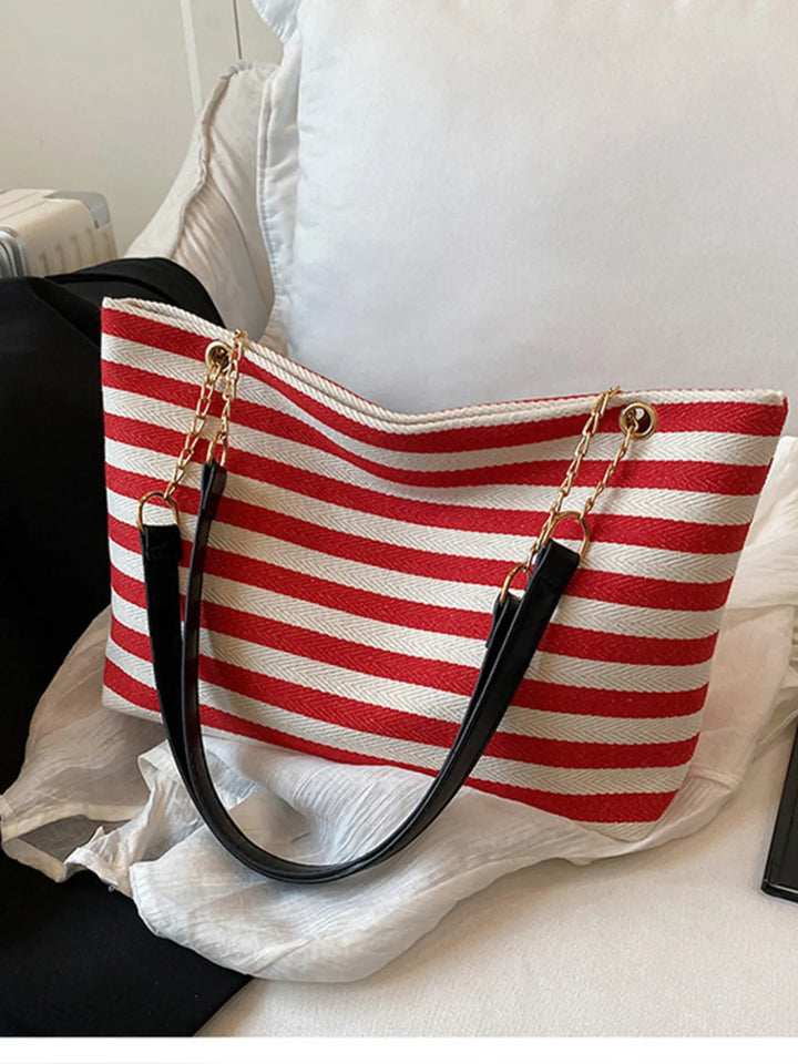 Striped Shoulder Bag with Chain Detail - Nikki &amp; Co. Boutique