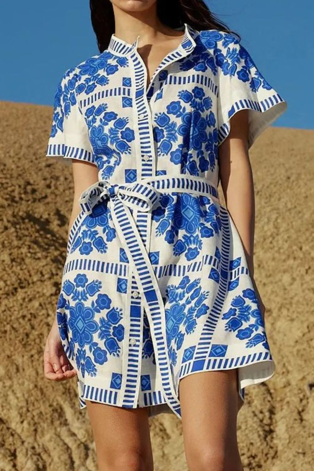 Printed Tie Waist Shorts Sleeve Dress | Nikki &amp; Co. Boutique