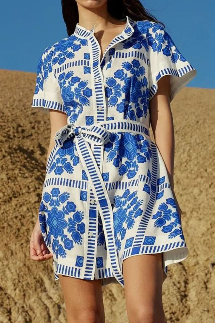 Printed Tie Waist Shorts Sleeve Dress | Nikki &amp; Co. Boutique