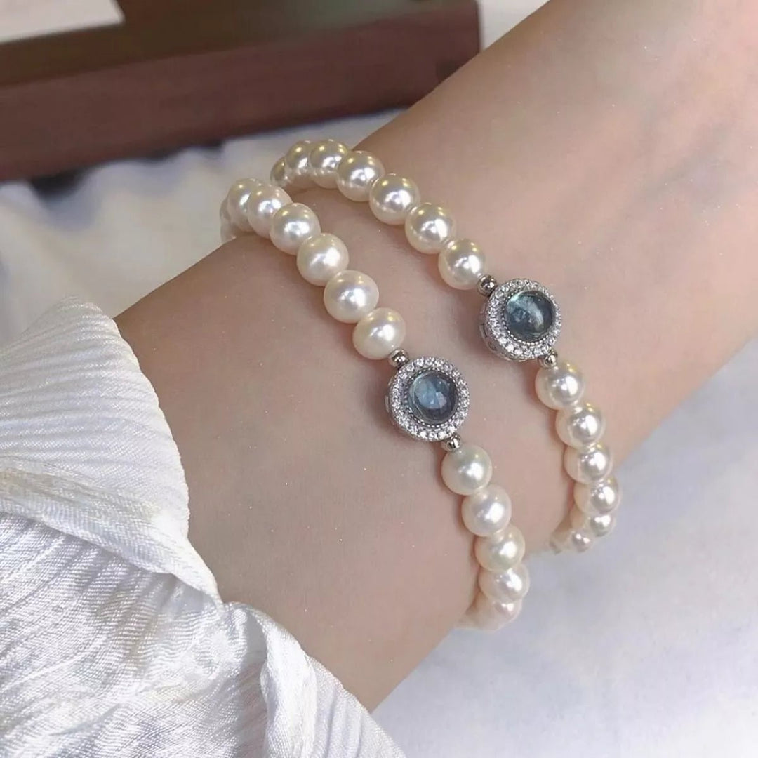 Sterling Silver Zircon Bead Pearl Bracelet - Nikki &amp; Co. Boutique