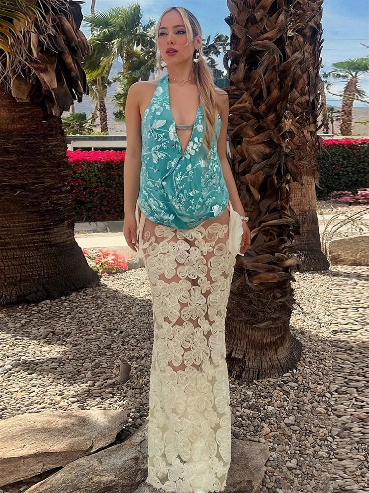 Trendix Sexy Deep V Neck Beach Tank Top Hot Girls Summer Sequins Patchwork Sleeveless Vest Women Vacation Sexy Backless Top