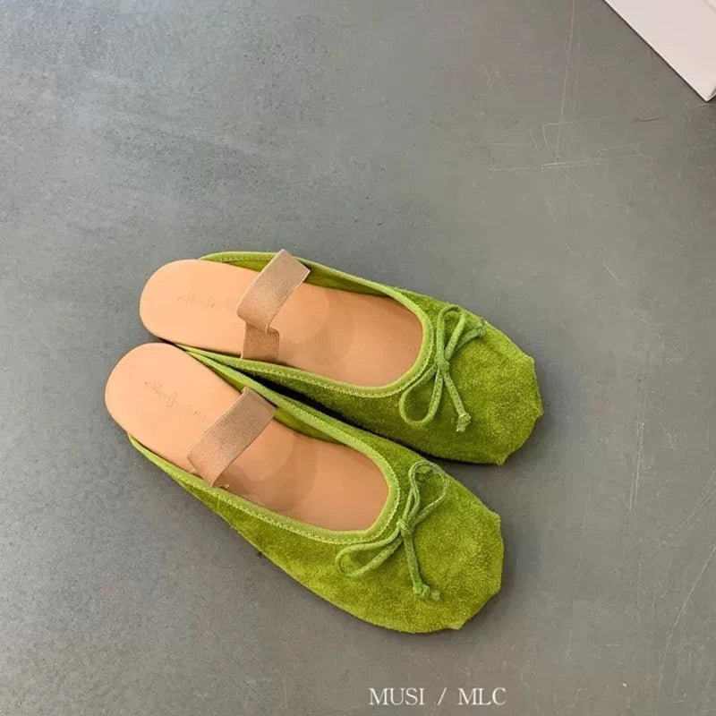 SUOJIALUN Autumn Women New Brand Slipper Fashion Round Toe Slip On Ladies Elegant Mules Shoes Soft Flat Heel Dress Slides S