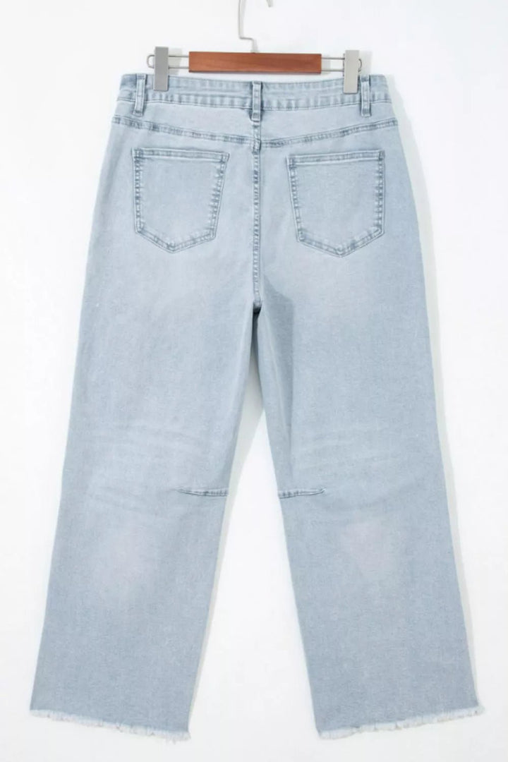 Star - Embellished Cropped Jeans in Light Blue - Nikki &amp; Co. Boutique