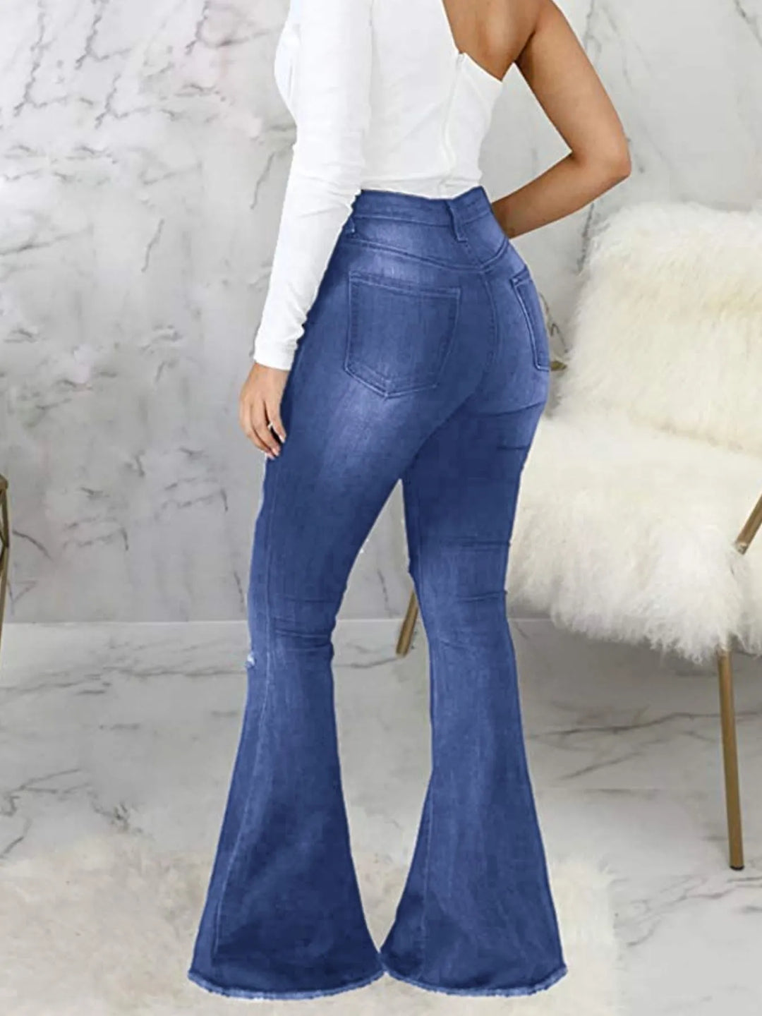 Full Size Distressed Raw Hem Flare Jeans Plus Size - Nikki &amp; Co. Boutique