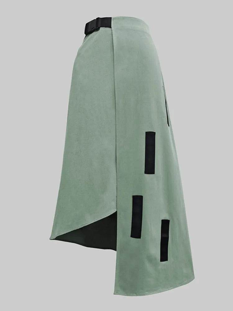 Yeezzi Urban Female Asymmetrical A-Line Skirts New Solid Color High Waisted Loose Pockets Long Skirt Bottoms For Woman