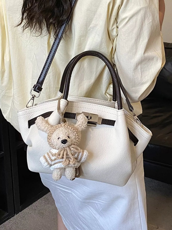 Buckle Decor Crossbody Bag with Bear Charm in Ivory - Nikki &amp; Co. Boutique