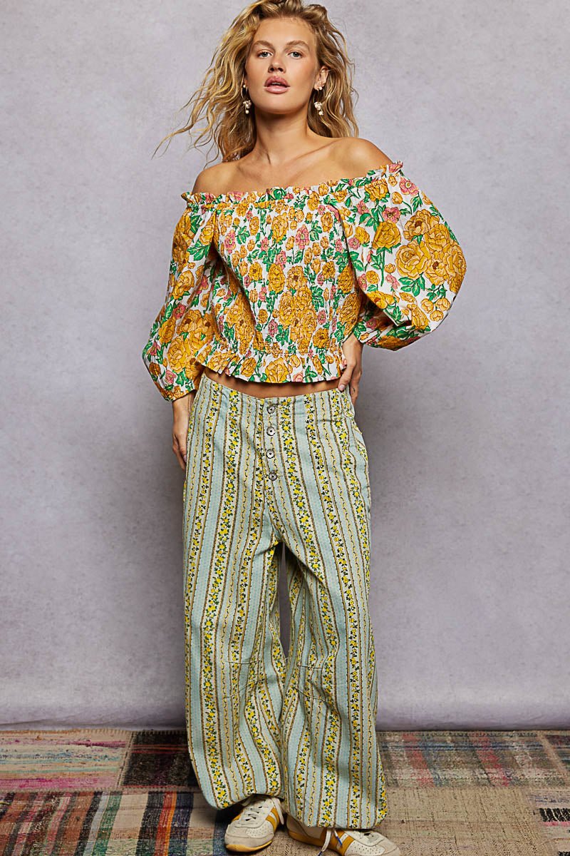 POL Floral Print Off-Shoulder Smocked Blouse | Honey Multi - Nikki &amp; Co. Boutique