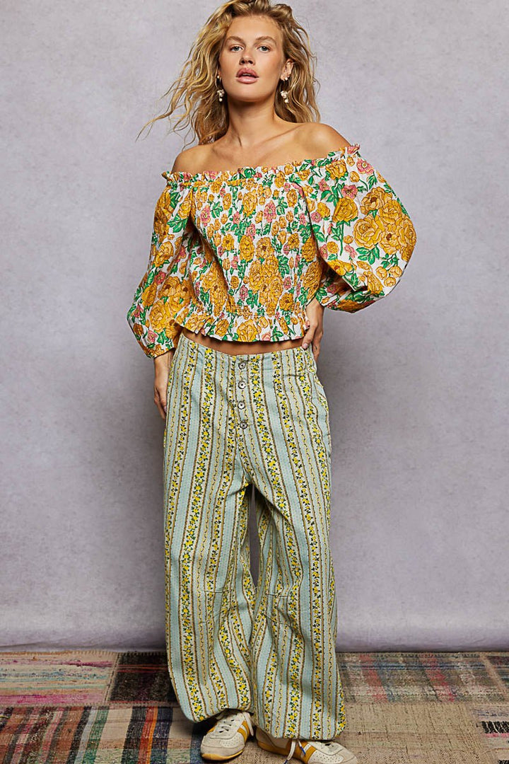 POL Floral Print Off-Shoulder Smocked Blouse | Honey Multi - Nikki &amp; Co. Boutique