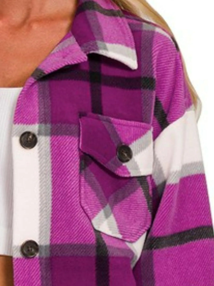 Zenana Oversized Plaid Flannel Shacket | Light Plum - Nikki &amp; Co. Boutique